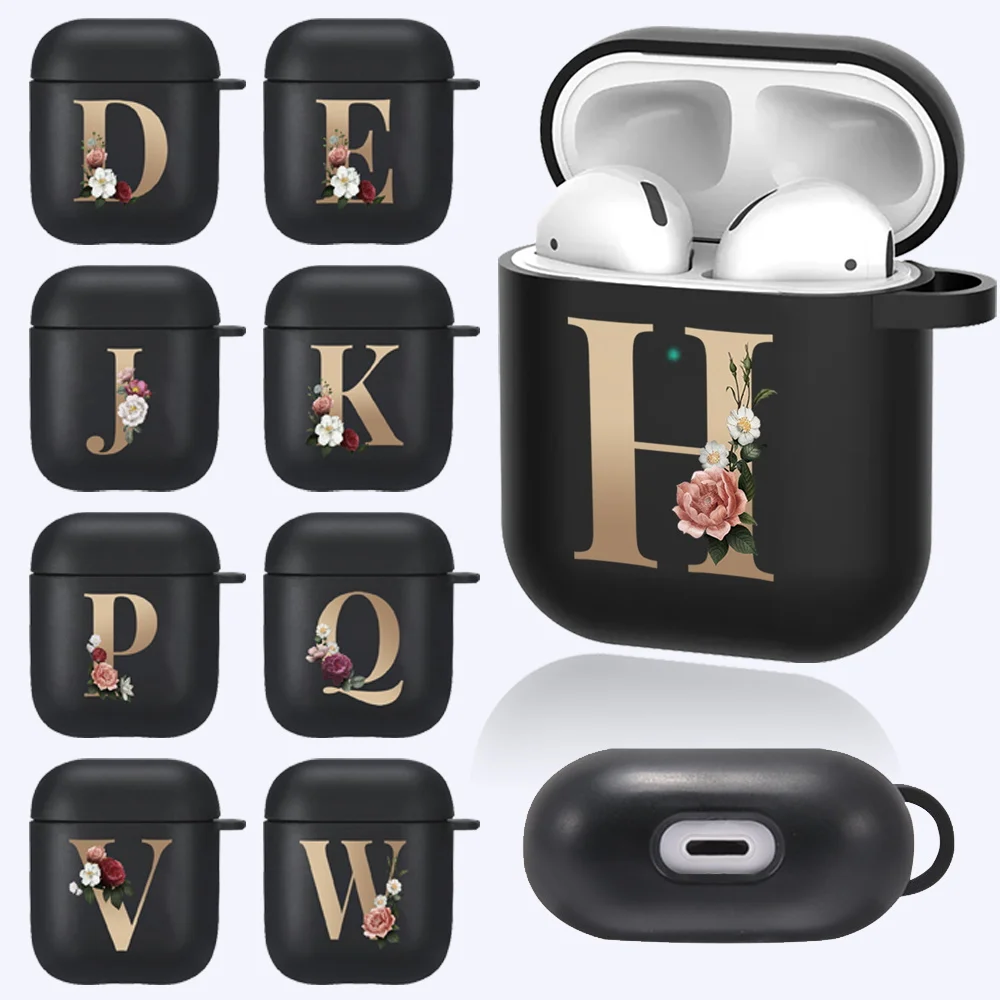 Silicone Cases for Apple AirPods 1st / 2nd Generation Shockproof Golden Letters Protective Bluetooth Wireless Earphone Cover