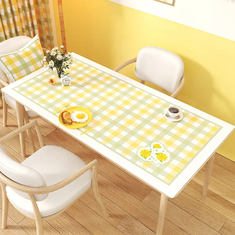 Nordic Waterproof Oilproof Heat-resistant PVC Leather Table Cloth Geometric Pattern Dining Table Mat Home Decoration Table Cover