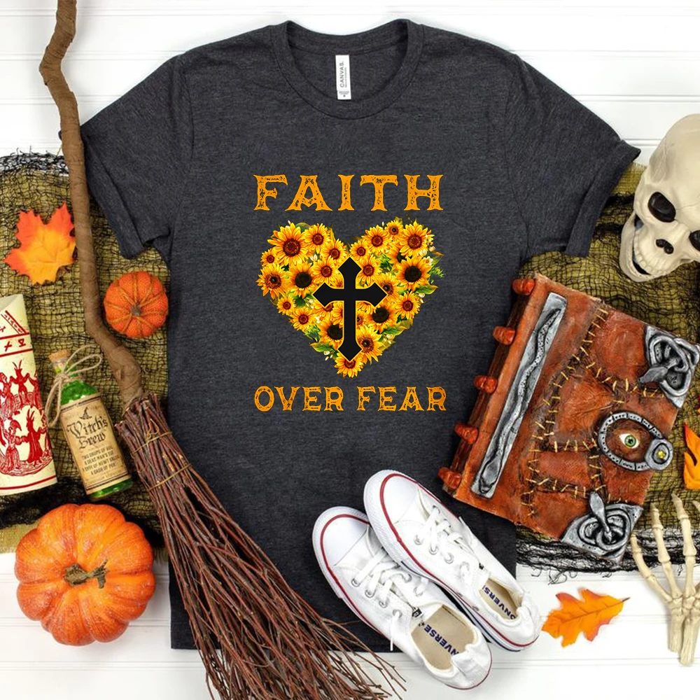 

Faith Over Fear Shirt Sunflower Faith T-Shirt Religious Floral Tees Love Like Jesus Women Christian Shirt Blessed Faith Tops