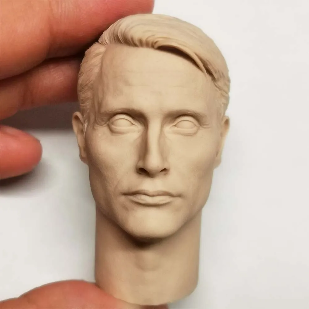 1/6 Unpainted Dr. Hannibal Lecter Mads Mikkelsen Head Sculpt Long Neck Fit 12'' COOMODEL Action Figure Body