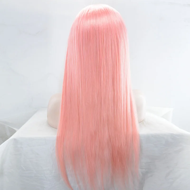 human hair lace front wigs Pink Long Silk Straight Costume wig for women Swiss lace 13 * 4 Wigs Hair wig with body hair