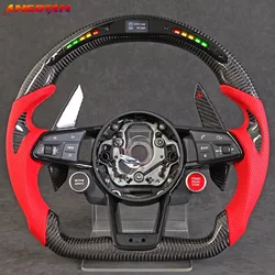 LED and Carbon Fiber Steering Wheel Fit For Audi  R8 TT TTs  Sport Car volante esportivo Perforated Leather