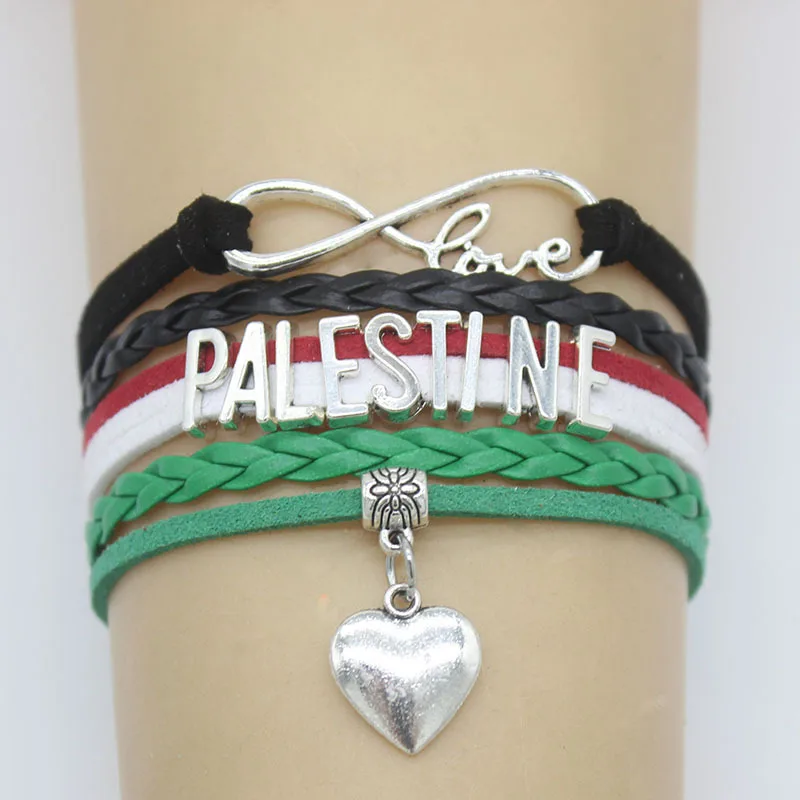 Infinity Love Palestine Heart Charm Silver Plated Bracelet Leather Wrap Men Bracelets & Bangles For Women Jewelry