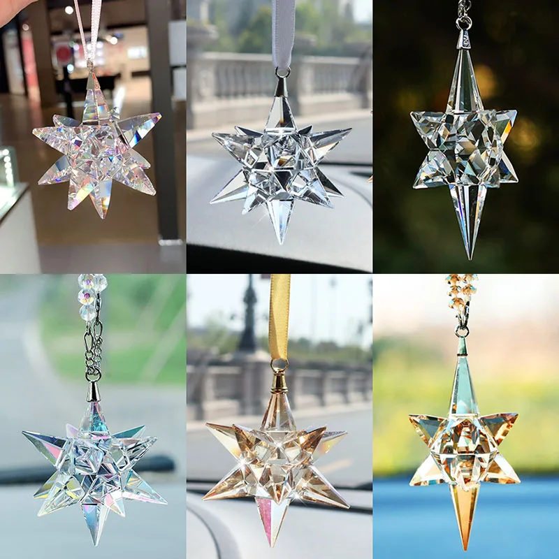 2021 New Car Pendant Austrian Crystal Star Decoration Ornaments Sun Catcher Hanging Trim Christmas Tree Gifts Girl Men craft