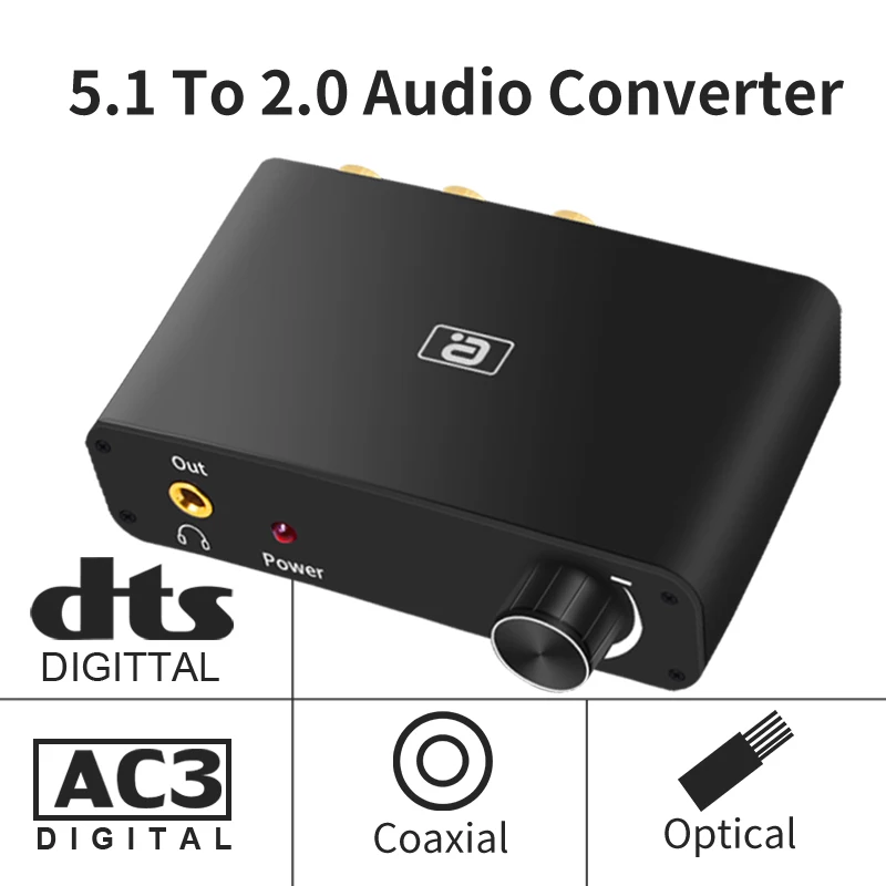 

AYINO 32bit 192K Digital to Analog 5.1CH to 2.0 Audio Decoder Converter DTS AC3 PCM Optical Fiber Coaxial to RCA 3.5MM DAC610