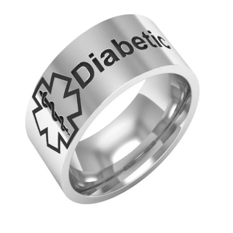 Carved Diabetes Ring High Polish Stainless Steel Jewelry