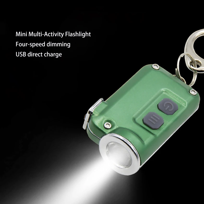 Mini Portable White LED Flashlight, USB Rechargeable Keychain, Backpack Light with Battery, Small Pocket, Dual Switch
