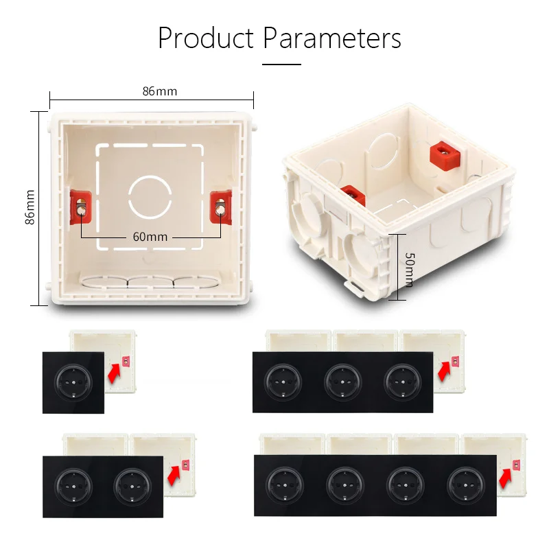 Avoir Internal Mounting Box Wall Electric Case 86*86 Type Box White Red Blue Wire Back Box Plastic Wall Switch Socket Hidden Box