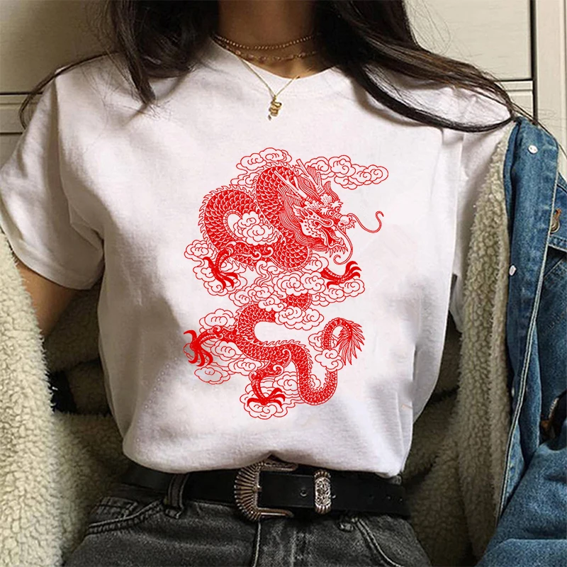 Women\'s T-shirt Hip Hop Streetwear Tops Women Ulzzang Harajuku Kawaii Chinese Dragon Print T Shirt Summer Graphic Tees,Drop Ship