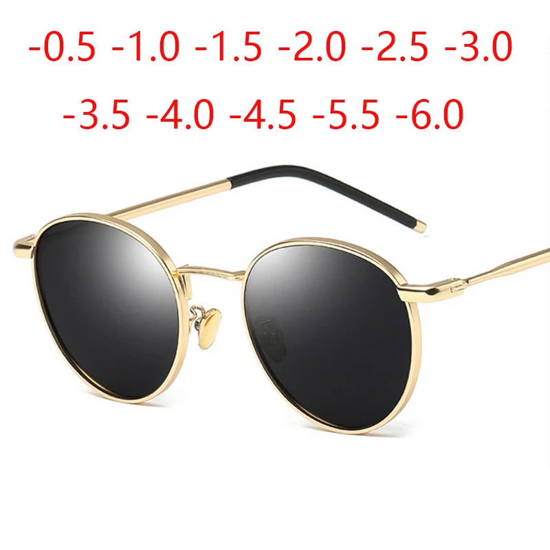 Metal Round Sunglasses Women Polarized Polycarbonate Lens Driving Nearsighted Sunglasses Prescription 0 -0.5 -0.75 -1.0 To -5.0