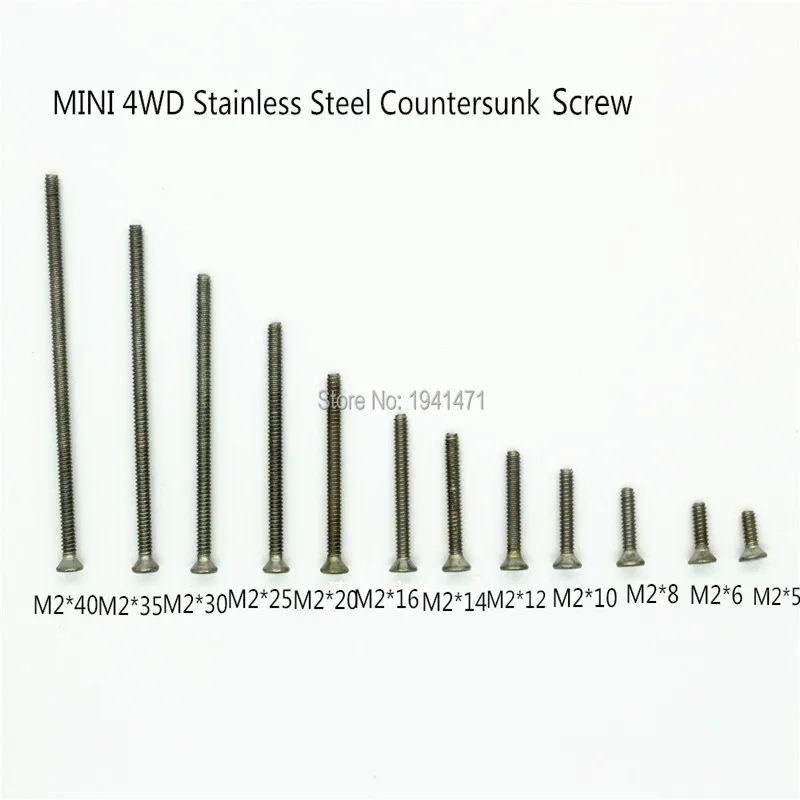 Free Shipping 100Pcs Screws with Nuts M2 Stainless Steel Countersunk Screws Self-made Parts For Tamiya MINI 4WD