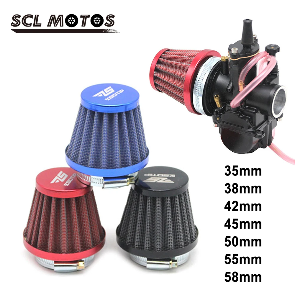 SCL MOTOS Universal 35mm 38mm 42mm 45mm 58mm Mushroom Head Motorcycle Carburetor Air Filter Cleaner Intake Pipe Modified Scooter 