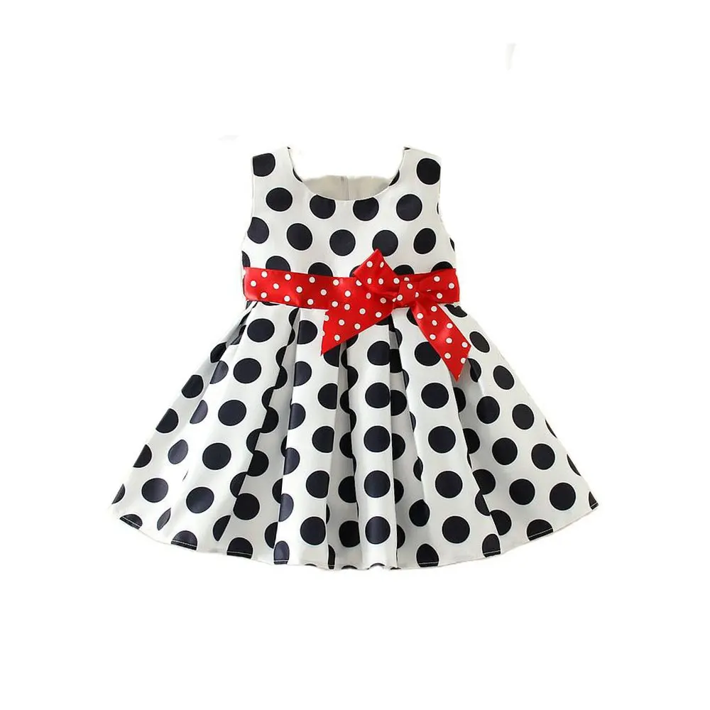 

6M-4T baby girls dress Black Dot Red Bow infant summer dress for birthday party sleeveless princess floral vestido infantil