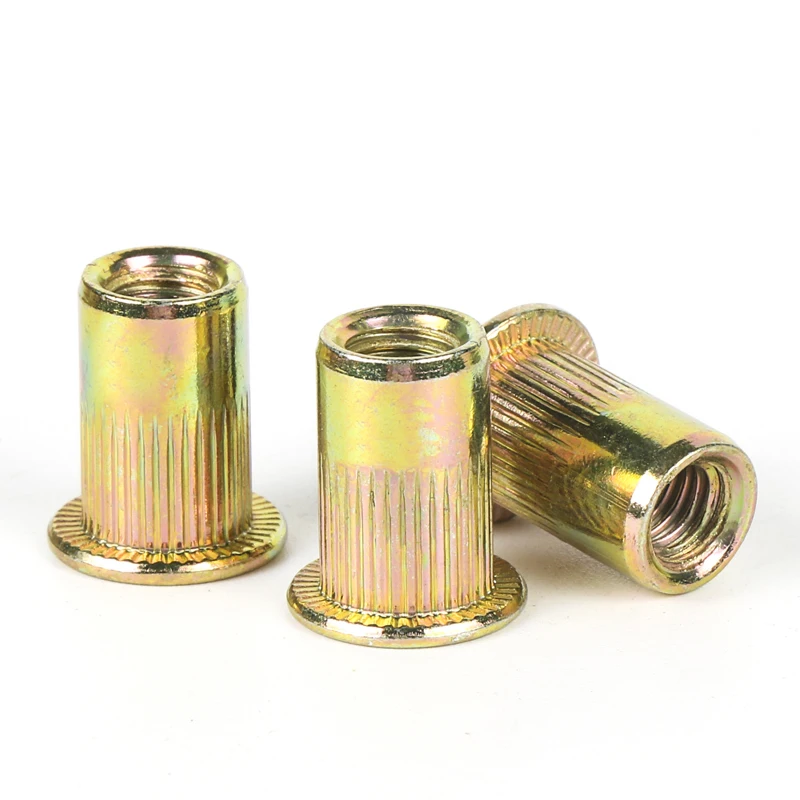 50PCS/lot M6 Zinc Plated Carbon Steel Knurled Nuts Rivnut Flat Head Threaded Rivet Insert Nutsert Cap Rivet Nut