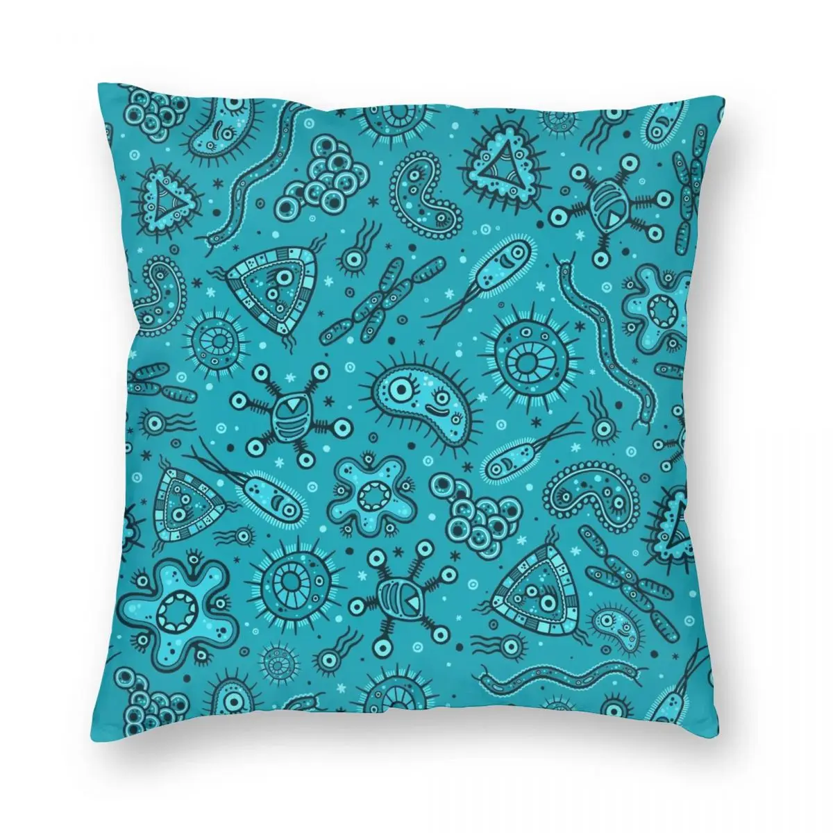 Cartoon Microbes Teal Square Pillowcase Polyester Linen Velvet Pattern Zip Decor Pillow Case Bed Cushion Cover 45x45