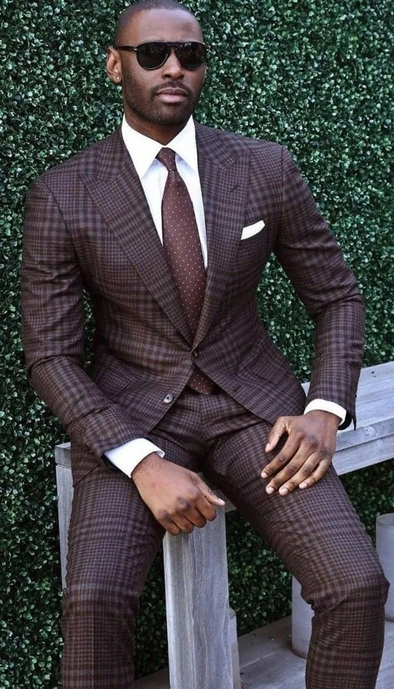 Costume Homme Men Suits 2 Pieces Damier Checkered Two Buttons High Quality Slim Fit Formal Business Wedding Causal Prom