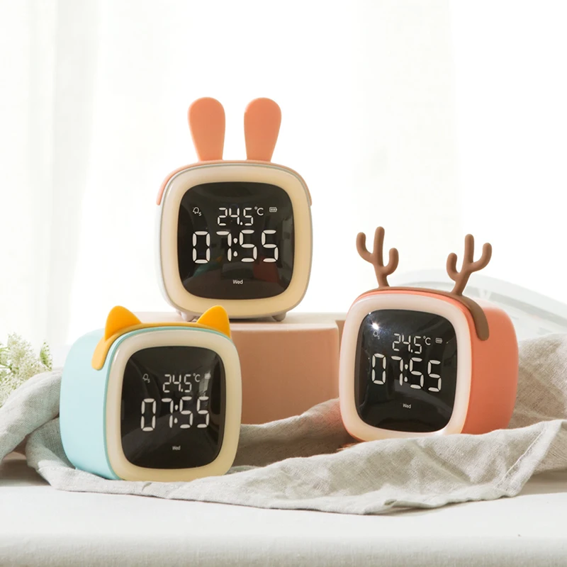 Bedroom Mute Digital Clocks Intelligent Voice Control Electronic Alarm Clock Cartoon Animal Silicon Bedside Decor Small Clock