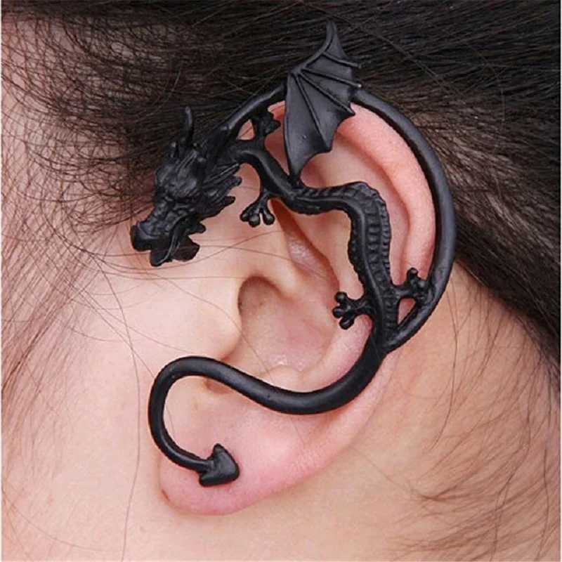 Dragon Stud Earring Popular Rhinestone Inlay Goth Earmuffs Retro Ear Clips Without Hole Snake Butterfly Black Bat Punk