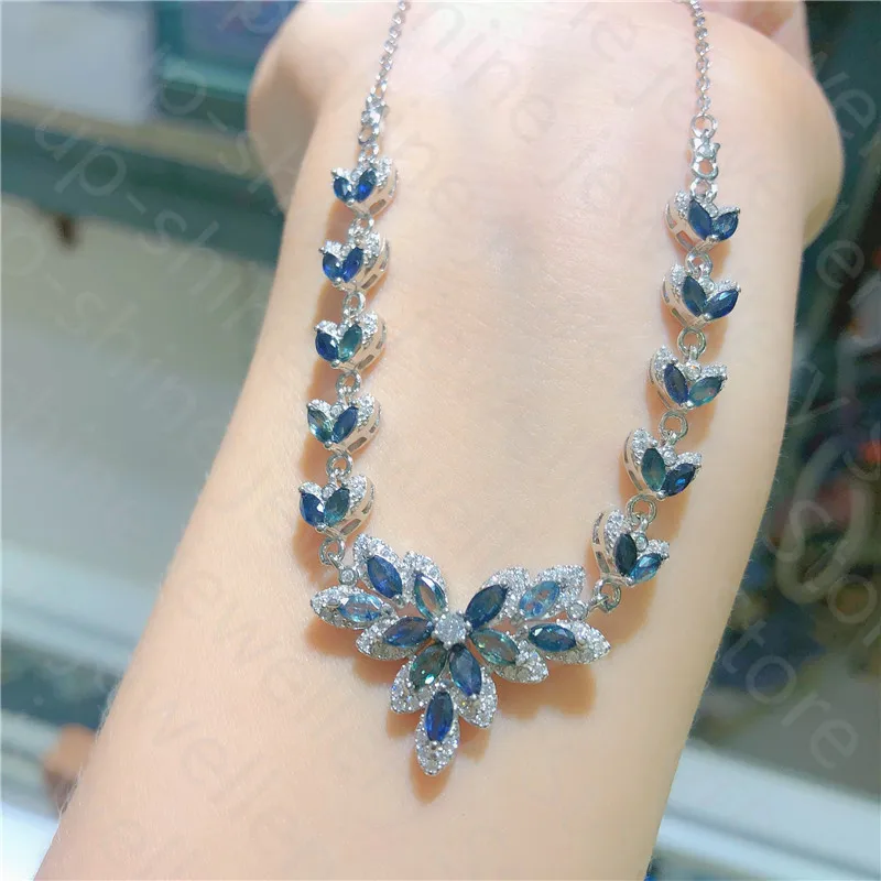 New natural sapphire necklace 925 silver women's necklace high-end atmosphere luxury design banquet party jewelry