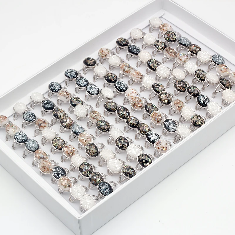 20pcs Brand NEW Oval Natural Shell Rings For Women Unique Jewelry Wholesale Stone Rings