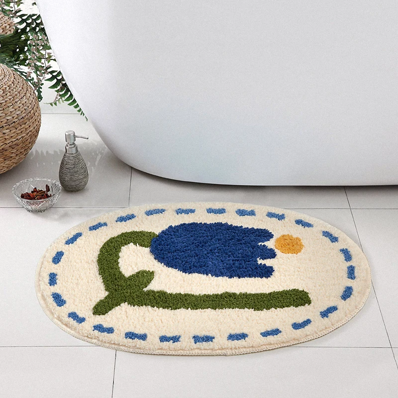 

Tulip Bathroom Rug Floral Entrance Carpet Area Rugs Floor Pad Tub Side Mats Nordic Welcome Doormat Chic Home Room Decor 40x60cm