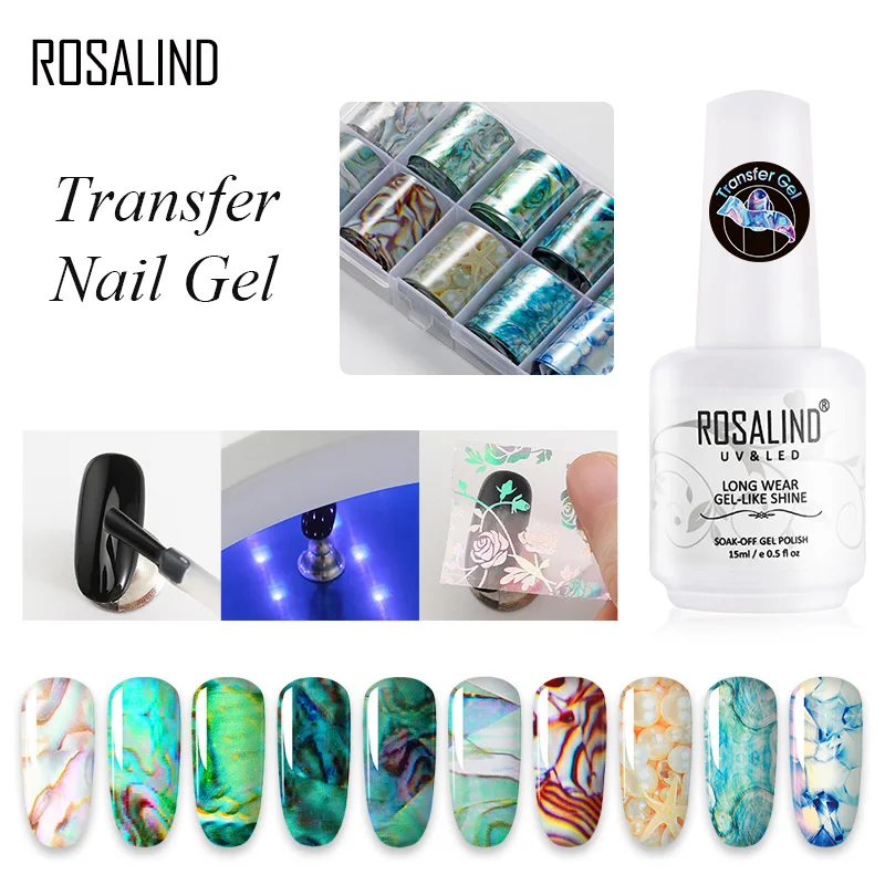 

ROSALIND Transfer Gel Nail Polish With Sticker Nail Gel Hybrid Primer UV Lamp For Manicure Semi Permanent Gel Lacquer Nail Art