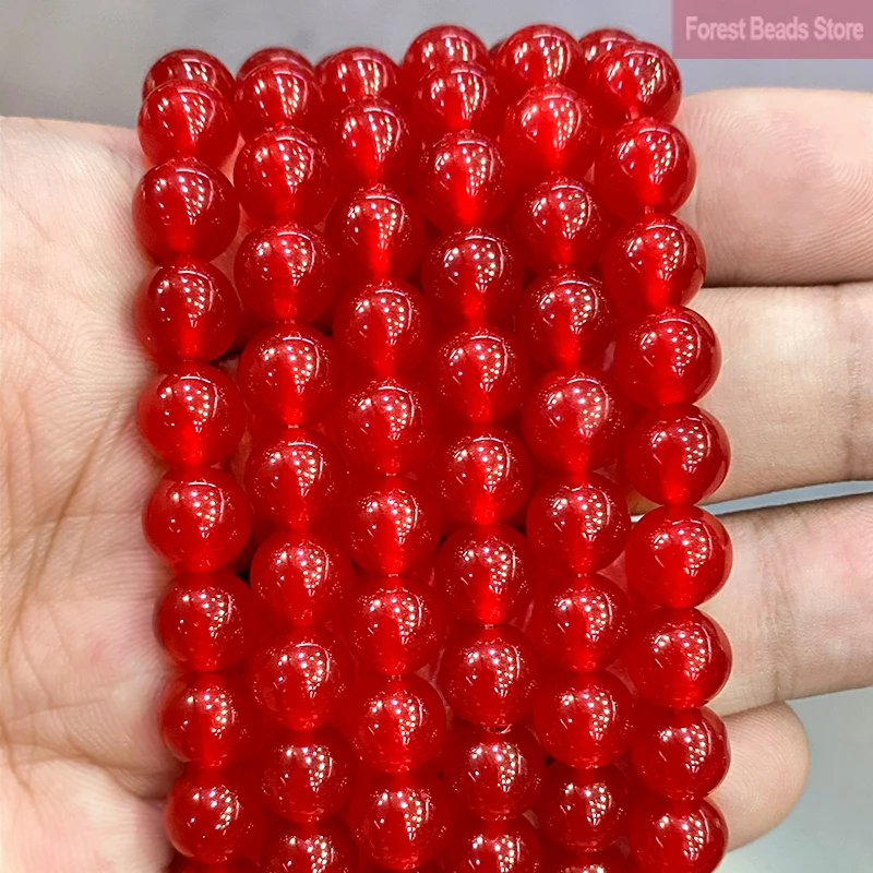 Natural Stone Red Jasper Chalcedony Jades Loose Round Beads DIY Bracelet Earrings for Jewelry Making 15\