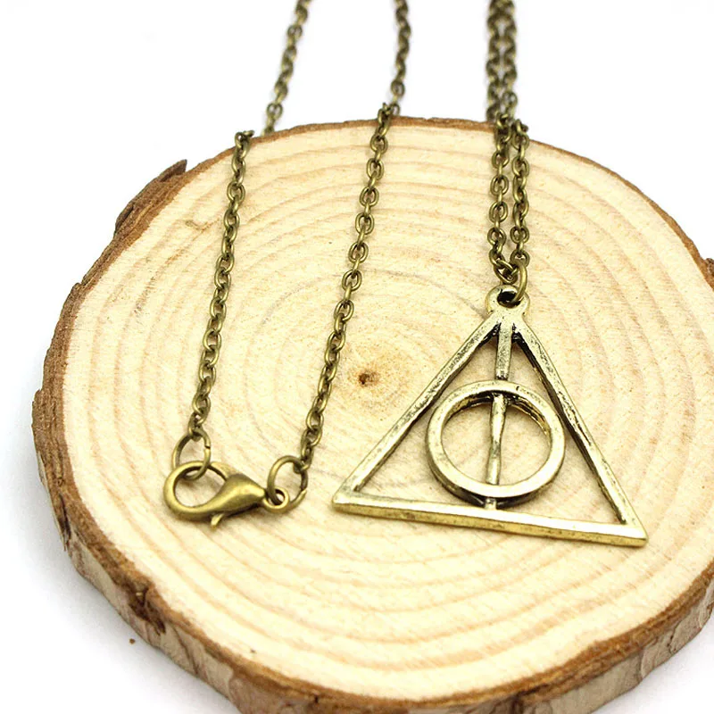 Vintage Silver Color Deathly Hallows Cross Pendant Necklace For Men Retro Gold Triangle Choker Women Gift Jewelry