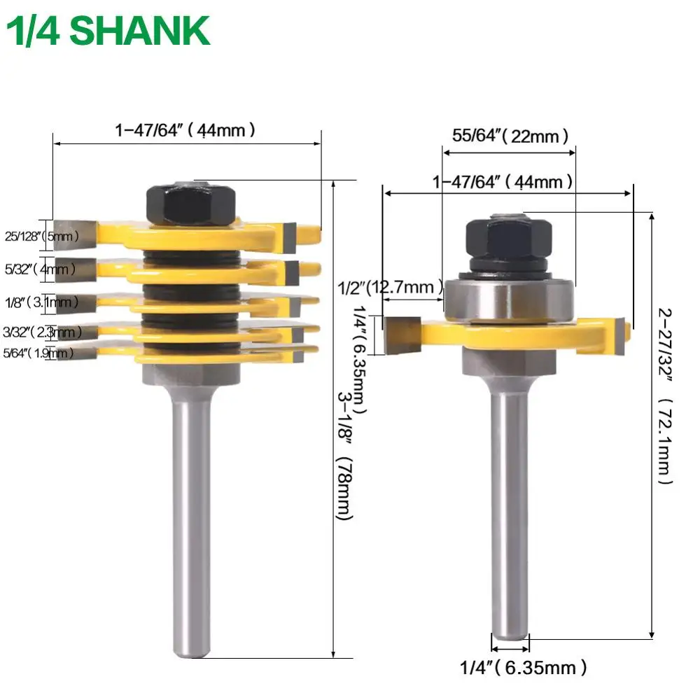 2Pc 6 Piece Slot Cutter 3 Wing Router Bit Set Woodworking Chisel Cutter Tool- 8\