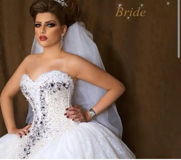 Arabian Design Sweetheart Crystal Bling Bling Top Bodice Puffy Princess Wedding Dresses 2015