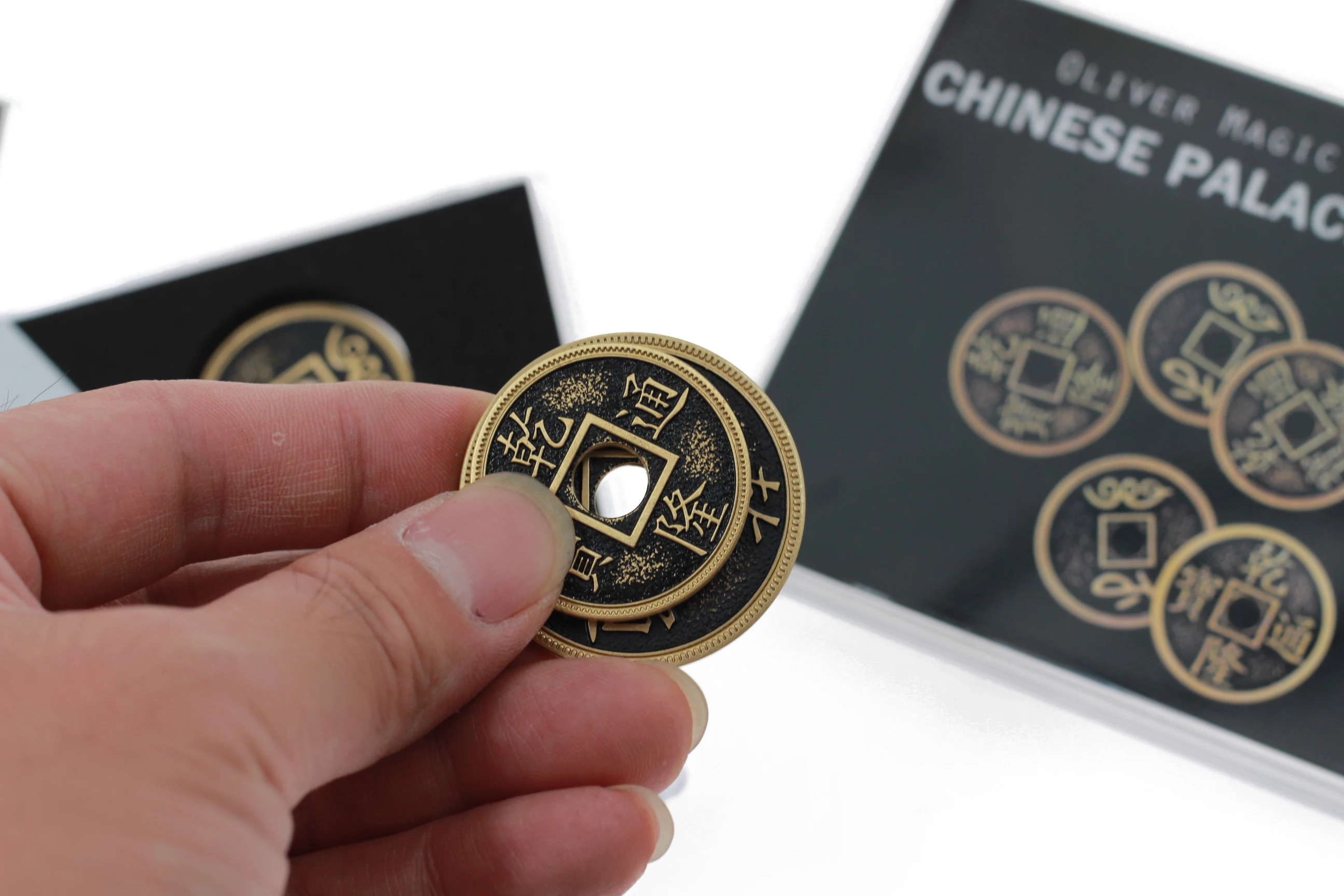 Chinese Palace Coin Set (4 Coins 1 Shell, Morgan/Half dollars Size Brass) by Oliver Magic Gimmicks Close up Magic Tricks Props