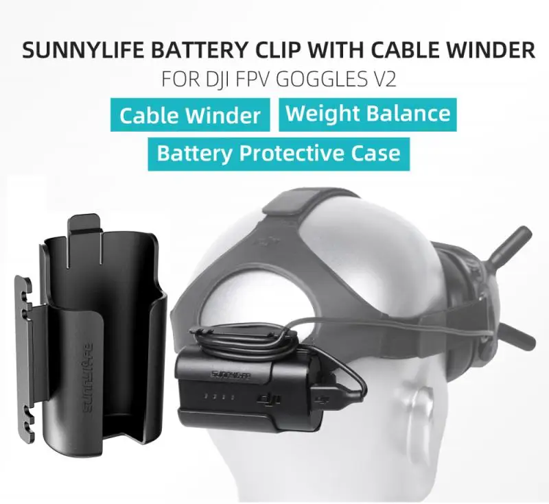 Sunnylife Headband กล่องเก็บแบตเตอรี่คลิปกลับสำหรับ DJI FPV Goggles V2บินแว่นตาสายไฟอุปกรณ์เสริม