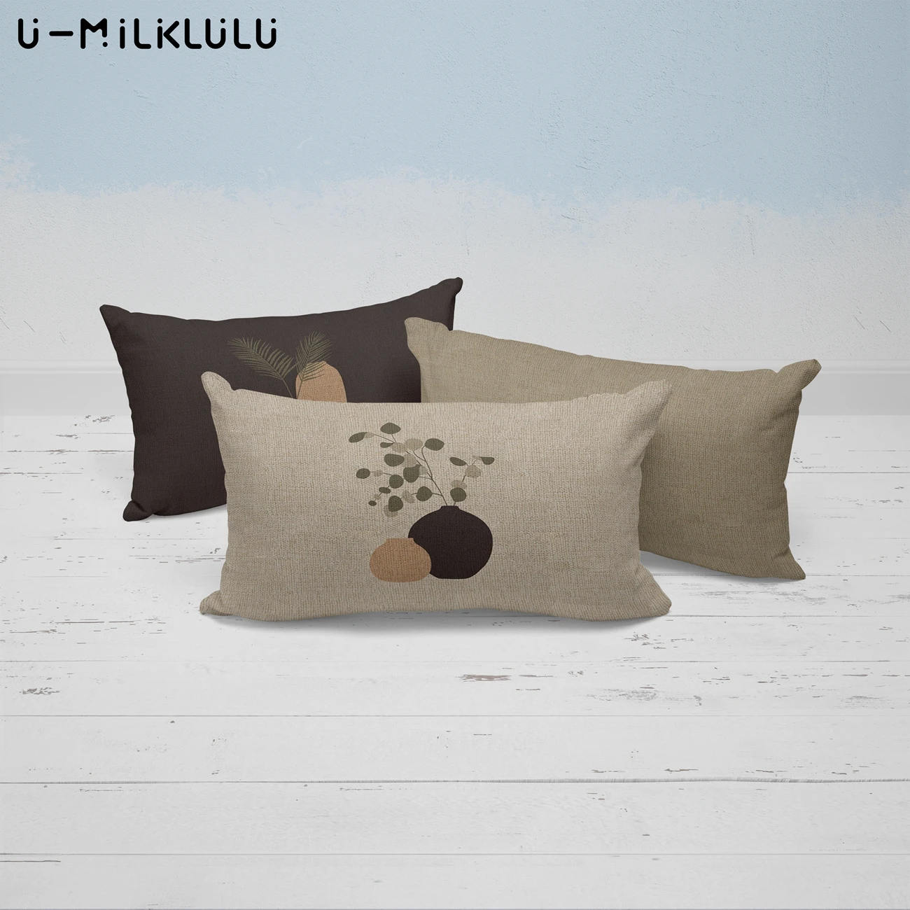 Rectangular Pillow Covers for Chair, Leaf Vase Decorative Cushion Cover, Nordic Style, Brown Pillow Case, Garden, Outdoor, 30x50