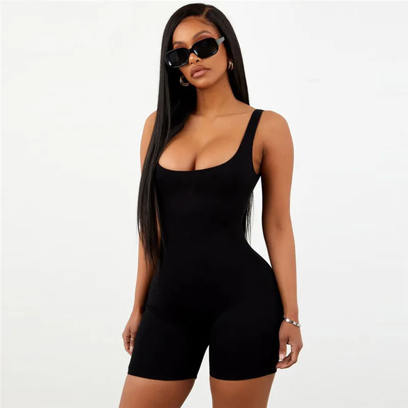 Women's Bodysuit, Sexy Solid Color Sleeveless Low Chest Hollow Back Bodycon Tank Top Short Rompers Jumpsuit  mesh bodysuit