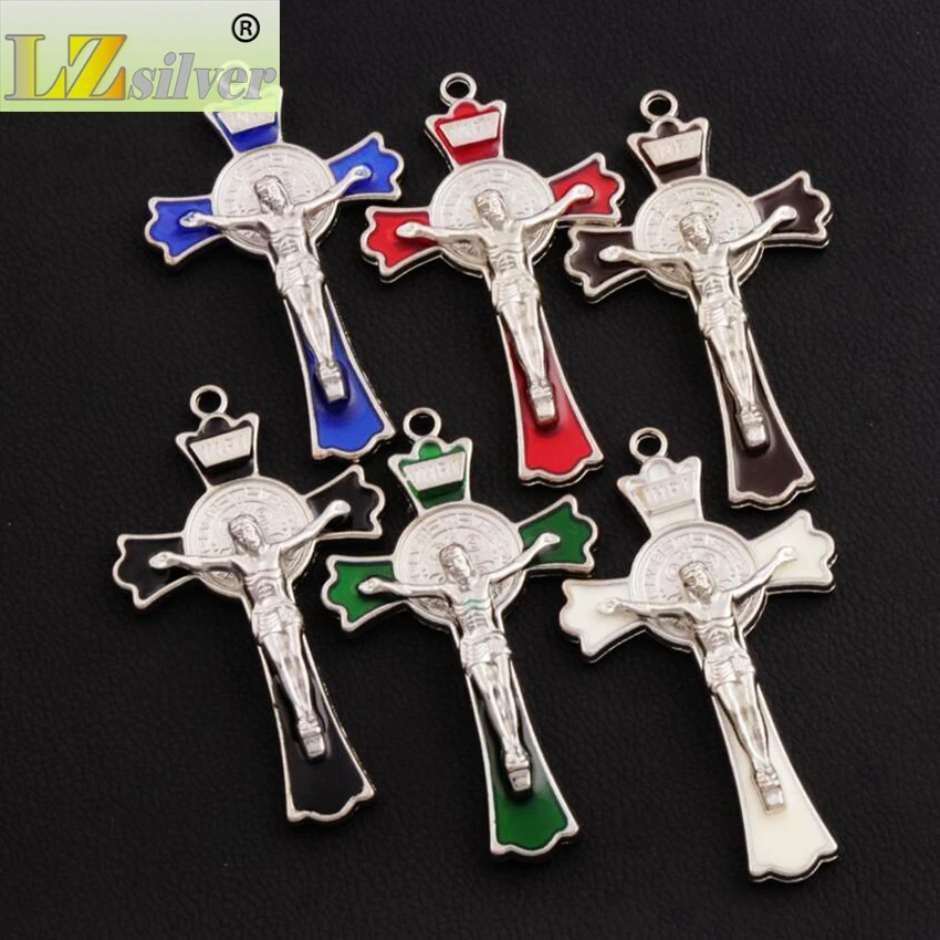 12pcs lot Enamel Saint Benedict Medal Crucifix Cross Spacer Charm Beads Pendants Alloy Jewelry DIY L1726 7.2x4.5cm