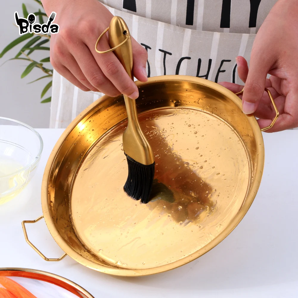 1Pcs Stainless Steel Round Plate Cake Pan Pizza Baking Tray Double Handle Cold Noodle Making Tools Serving Food Kitchen Tray