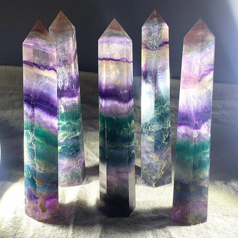 

Crystal Wand Natural Rainbow Fluorite Quartz Obelisk Gemstone Point Healing