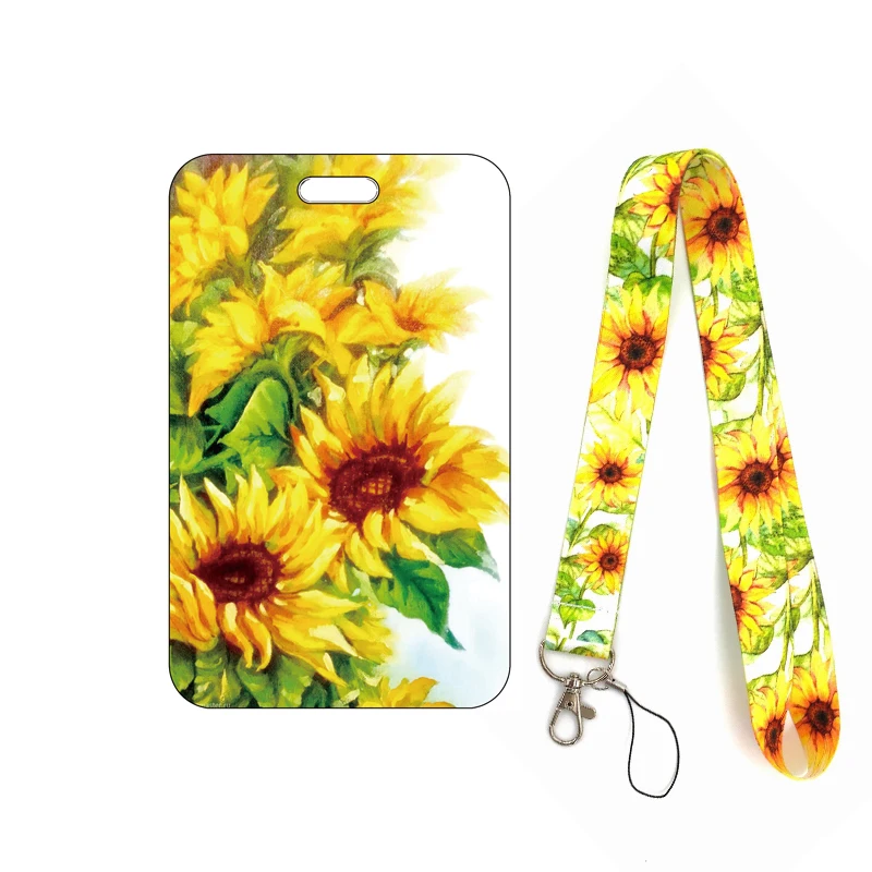 Girl Boy Loves Heart Flower ID Credit Bank Card Holder Students Bus Card Case Lanyard Visit Door Identity Badge Cards Cover