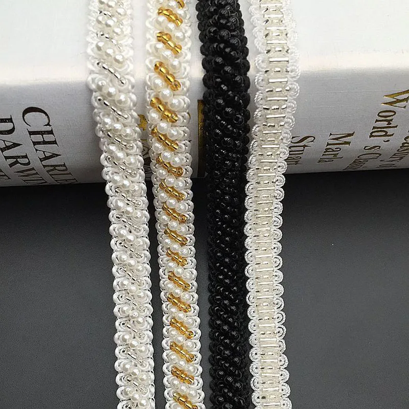 2Yards Pearl Beaded Lace Trim DIY Lace Ribbon Fabric Clothes Decoration Wedding Dress Collar Sleeve Lace Applique Crafts