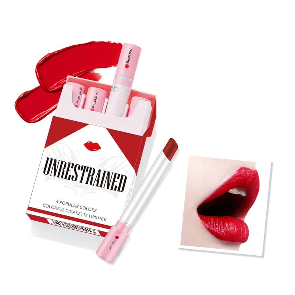 Creative Cigarette Lipstick Set 4 Colors Matte Long Lasting Waterproof Matt Lip  Stick Tube Nude Red Lips Makeup