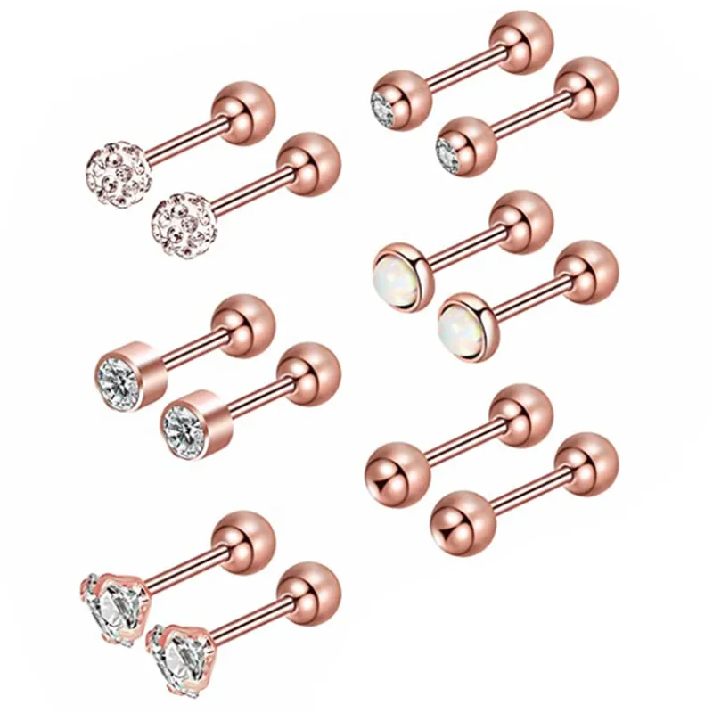 Stainless Steel Crystal Tragus Piercing Stud Earring Set 16G Barbell Earring Lot Cartilage Piercing Helix Small Stud Earring Set