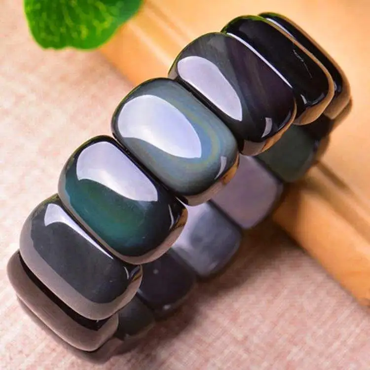 AAA Grade Rainbow Obsidian Stone Bracelet Natural Gemstone Jewelry Bangle For Gift Rainbow Shows In The Sunlight Or Flashlight