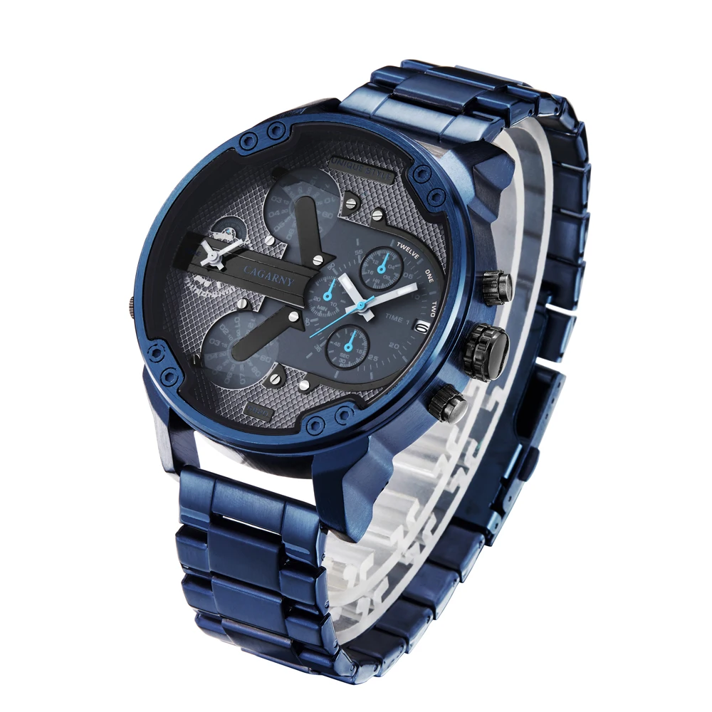 Classic Watch Men Luxury Blue Stainless Steel Mens Quartz Watches Man Dual Display Military Relogio Masculino Casual XFCS 6820