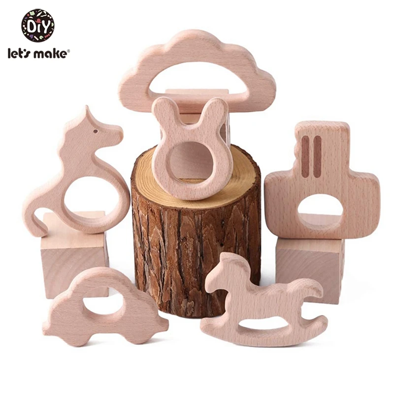 Let's Make 50pcs Wooden Teether Ring Personal Toy Bunny Baby Teether Waldorf Toy Wooden Teether Engraved Eco Charms