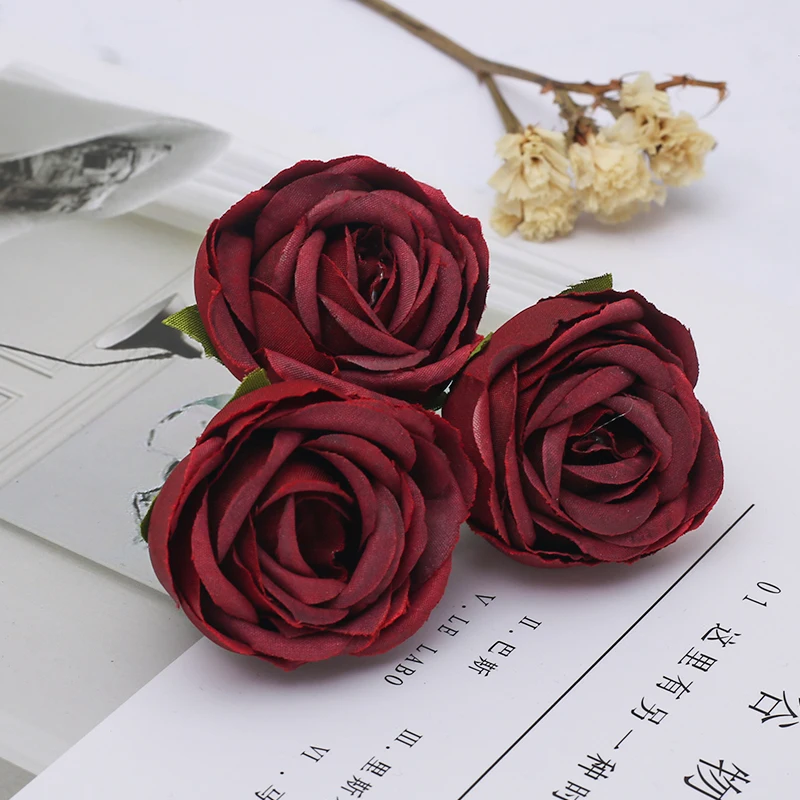 10pcs 4cm Artificial Rose Silk Tea Flower Heads For Home Wedding Decoration DIY Scrapbooking Crafts Fake Flowers