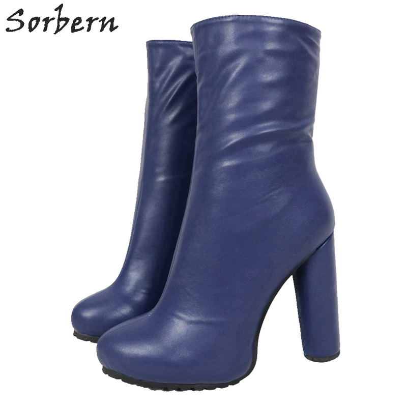 

Sorbern Block Heel Women Boot Ankle High Ladies Chunky Heel Custom Color Size 35-46 Booties For Crossdresser Cosplay Shoes