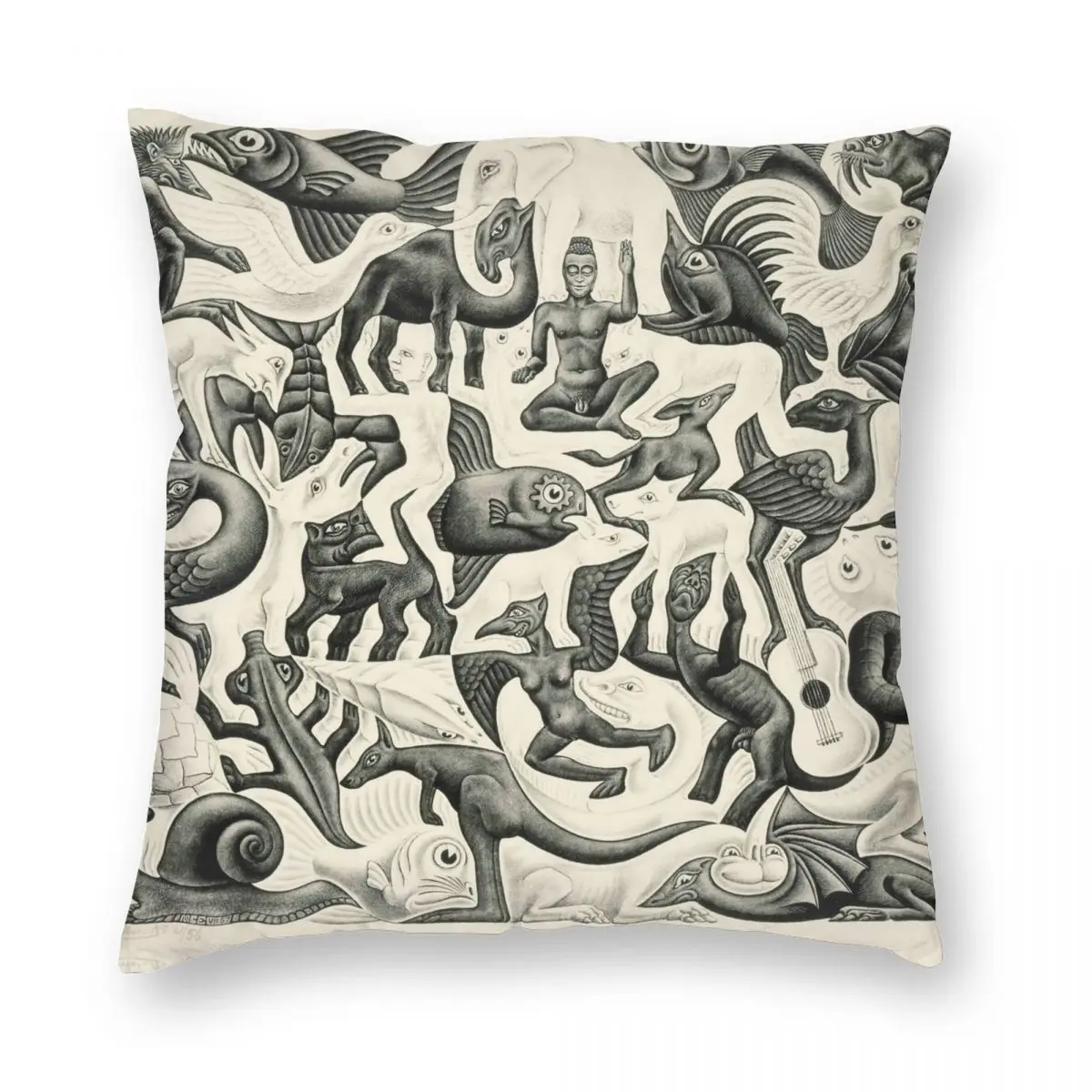 Escher Plane Filling II Square Pillowcase Polyester Linen Velvet Creative Zip Decor Throw Pillow Case Car Cushion Case 45x45