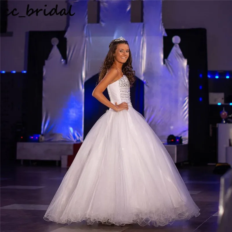 Saia destacável vestido de baile quinceanera vestidos longos 2021 brilhando beading cristal duas peças doce 16 vestido branco 15 anos