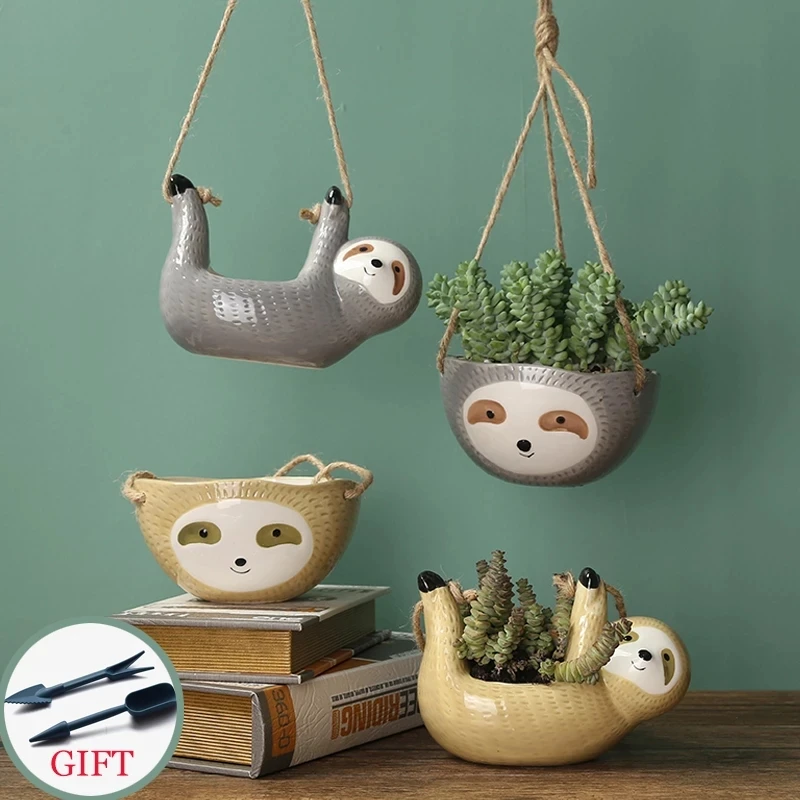 HOT Sloth Flower Pot Animal Plant Pot Hanging Planter Ceramic Pots for Plants Home Garden Hang Plant Scindapsus Chlorophytum Pot