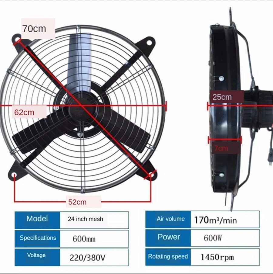 220V/380V Extraction Fan Exhaust Fan 350W/600W Ventilator Hood Kitchen Window Exhaust Fan 20/24 Inch